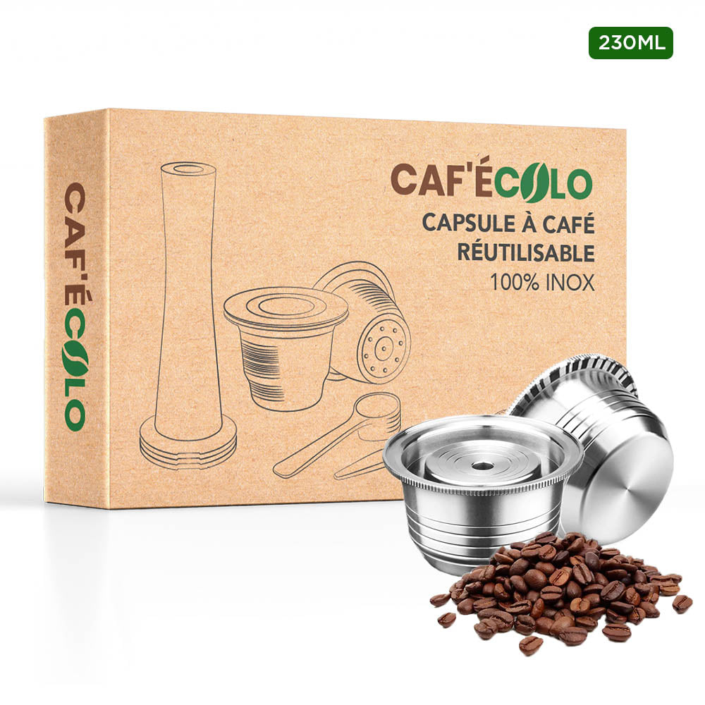 Capsules Réutilisables Vertuo – Lot De 5 – 230 Ml – Compatibles Nespresso Vertuo Et VertuoLine | Avec Couvercles, Cuillère Et Brosse | Économique Et Écologique