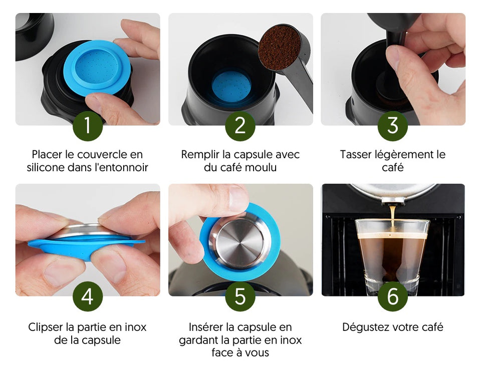 Capsule de Café Nespresso Compatible en Inox, Rechargeable et Réutilisable